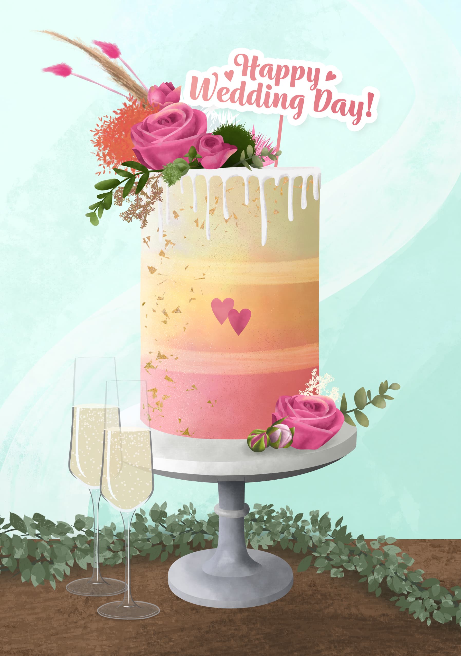 Happy Wedding Day Cake Card
