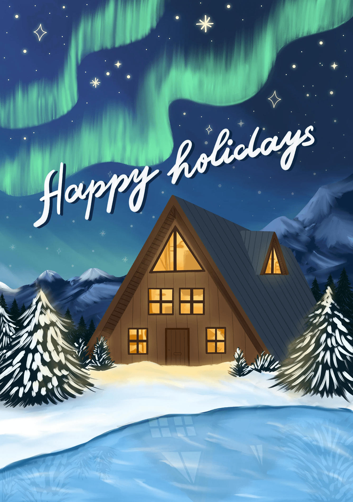 Cozy Cabin Northern Lights Card