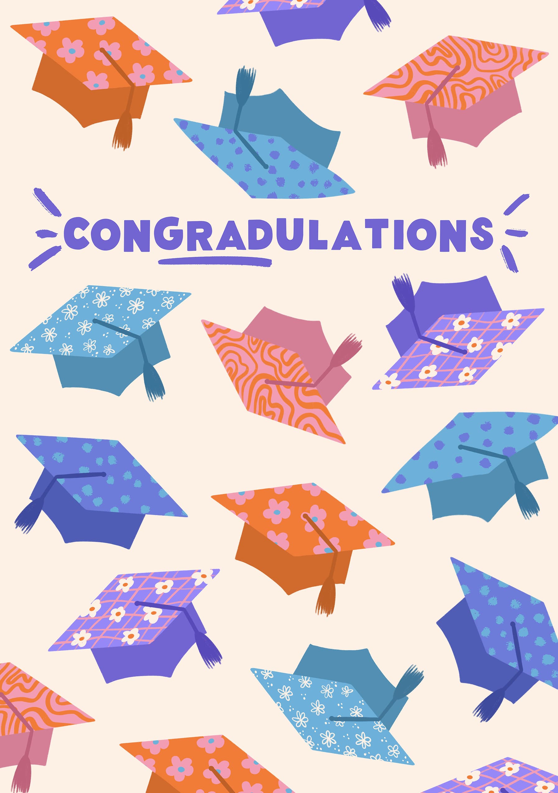 Patterned Grad Hats Congratulations Card