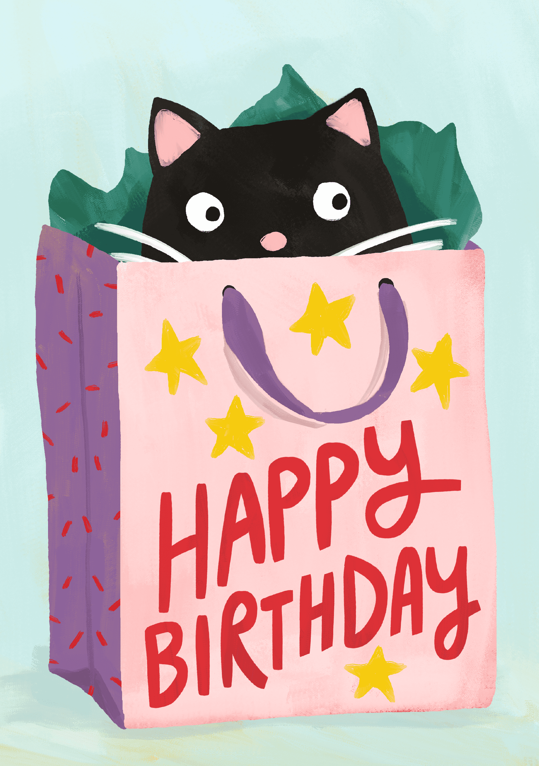 Cat in a Gift Bag Birthday Card