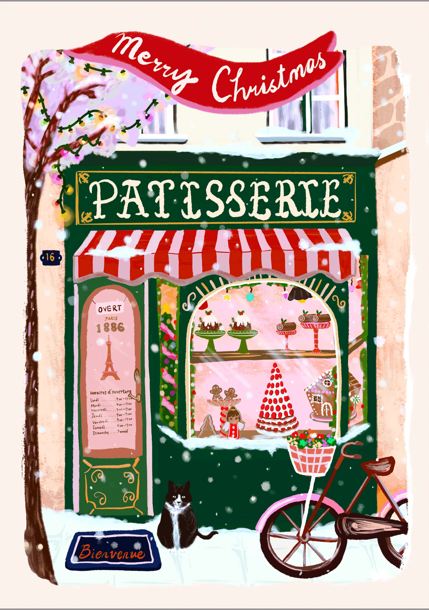 Parisian Patisserie Christmas Scene Card