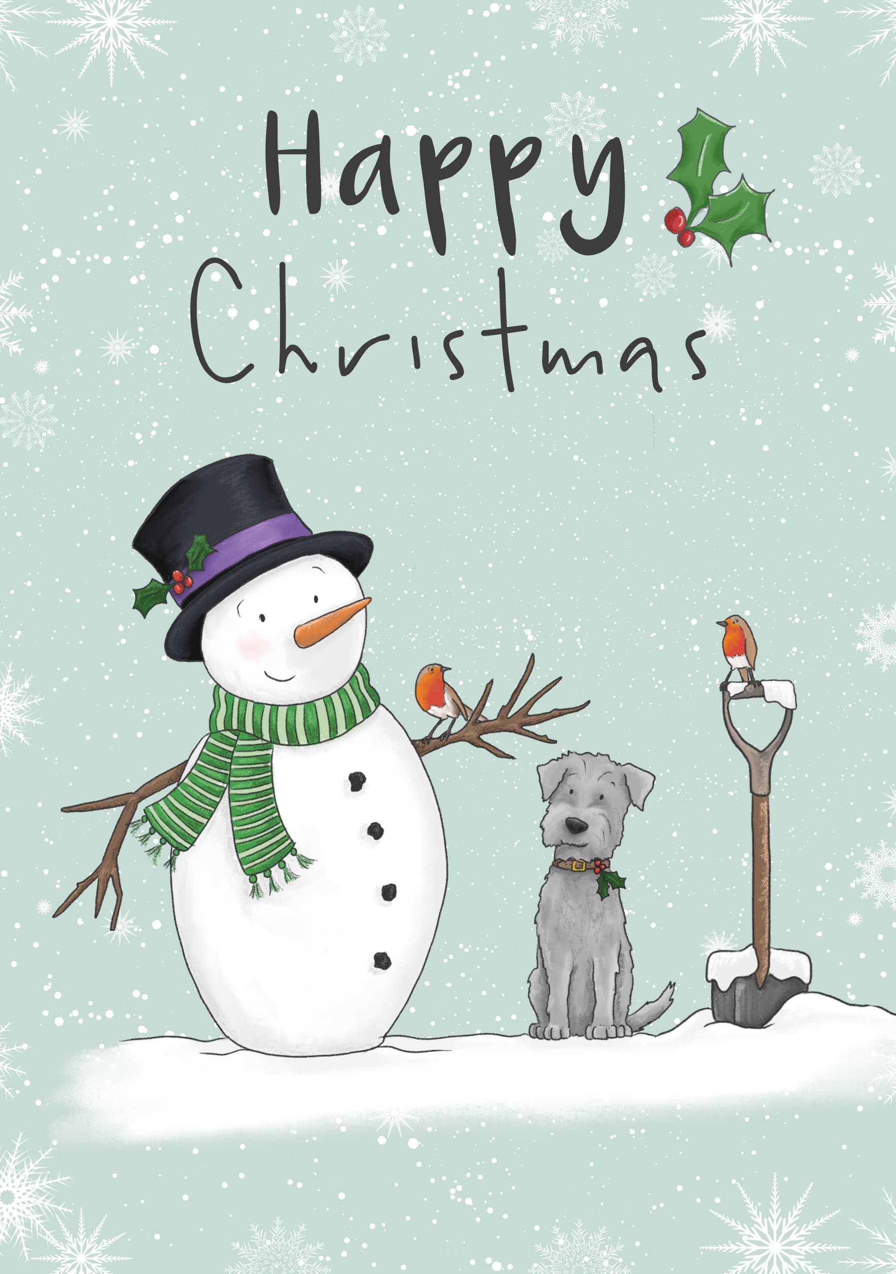A Snowman, Dog, and Birds Celebrate Christmas