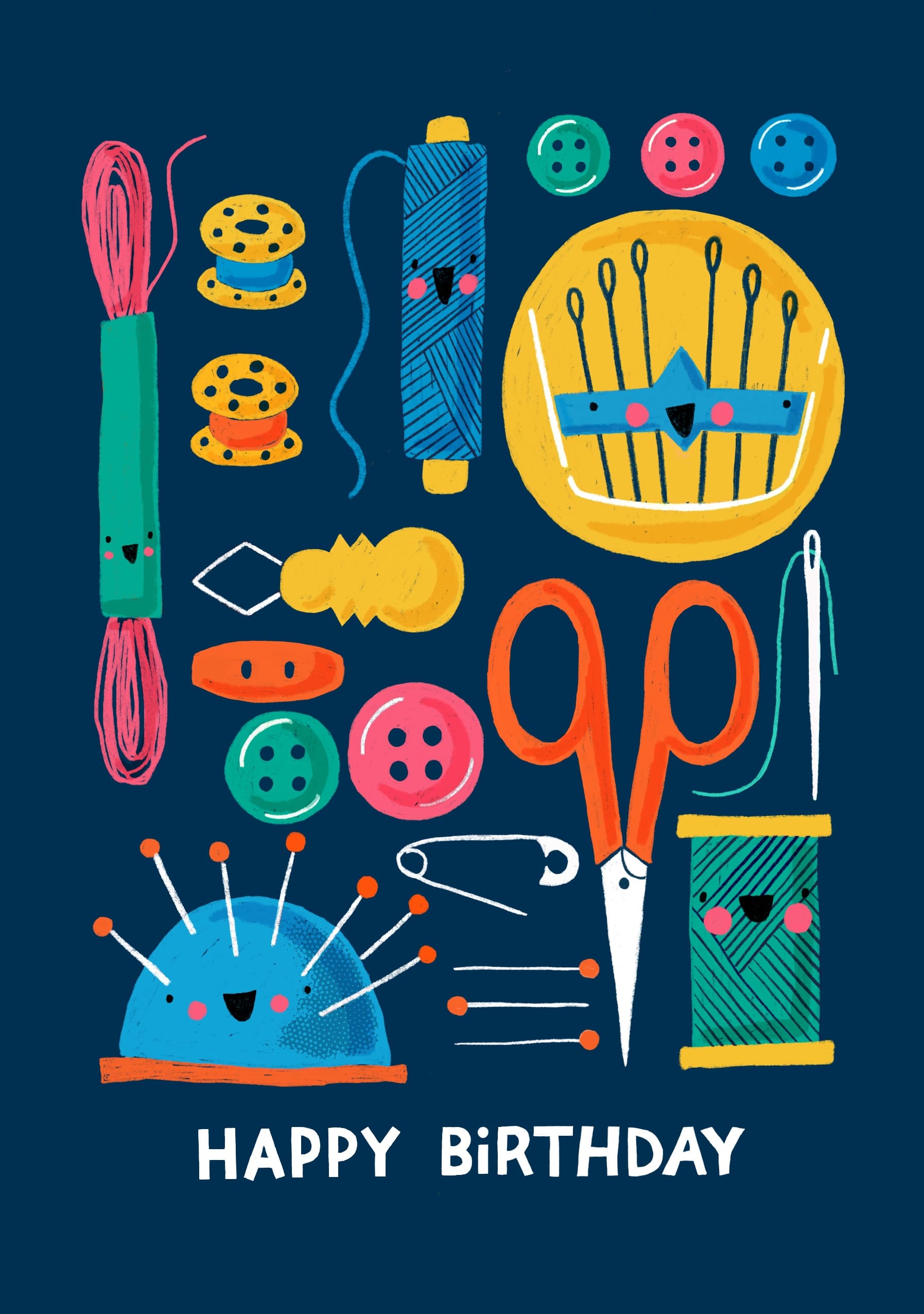 Sewing Tools Happy Birthday Card
