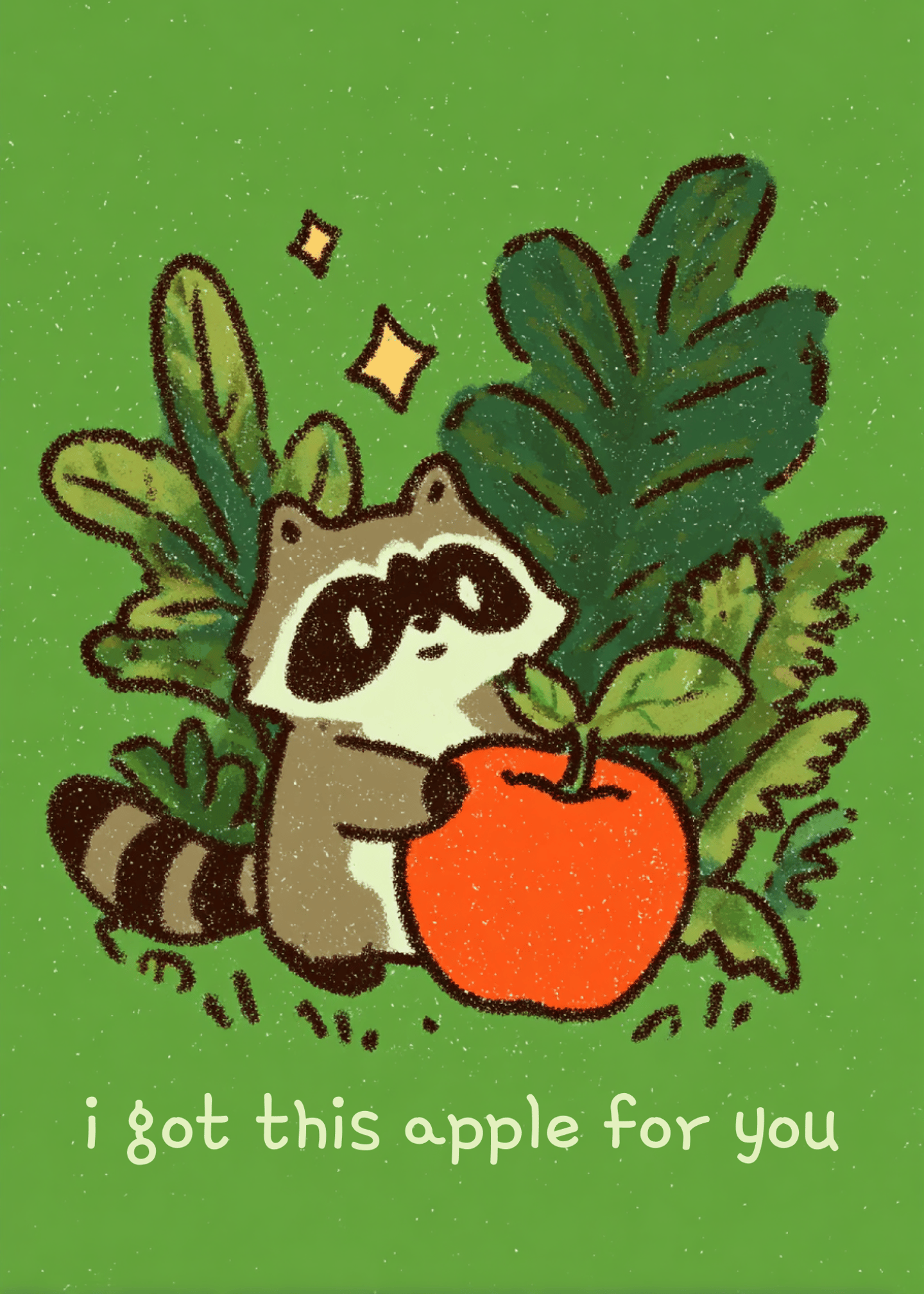 Adorable Raccoon Apple Love