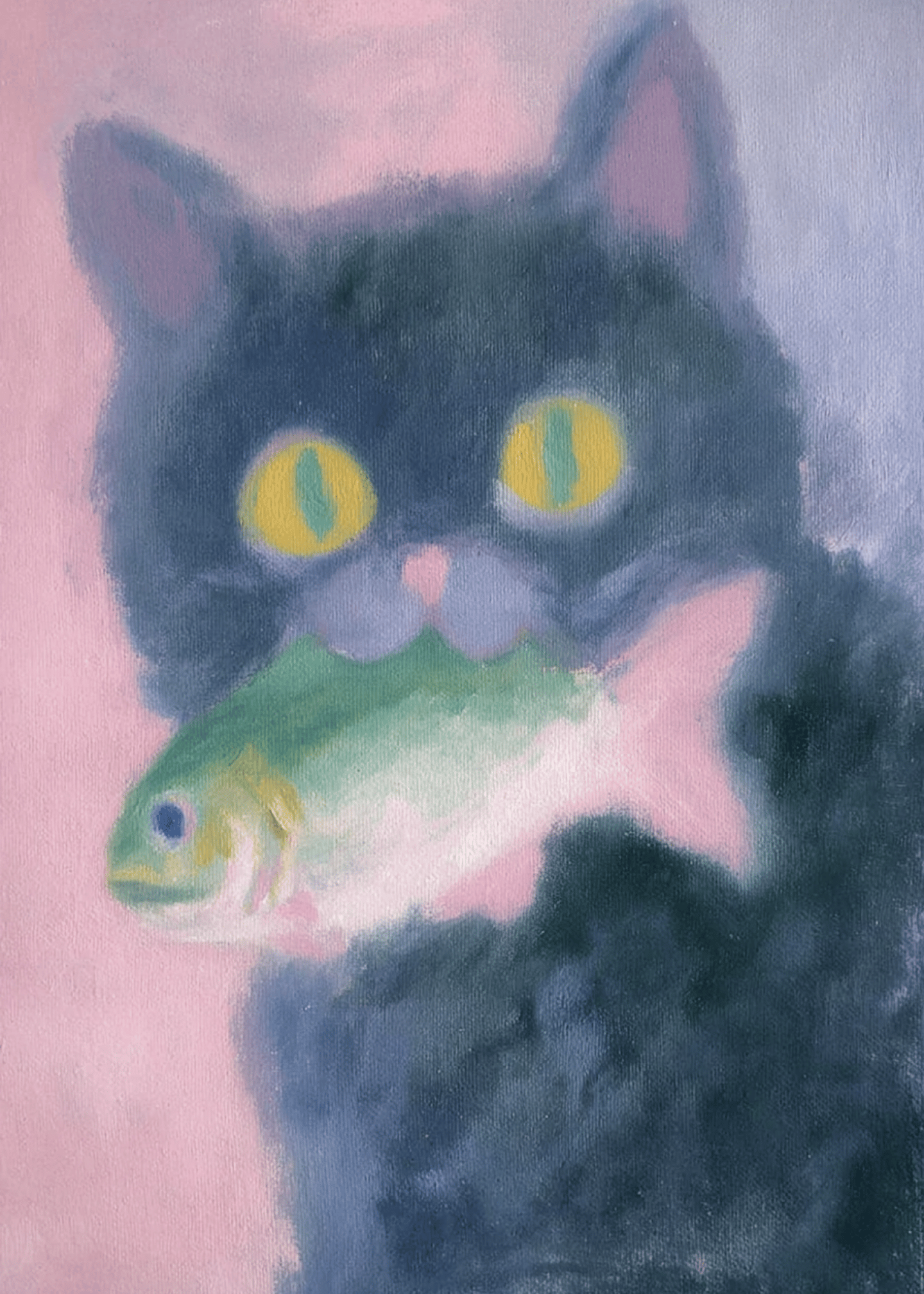Quirky Cat with Fish Fun Card