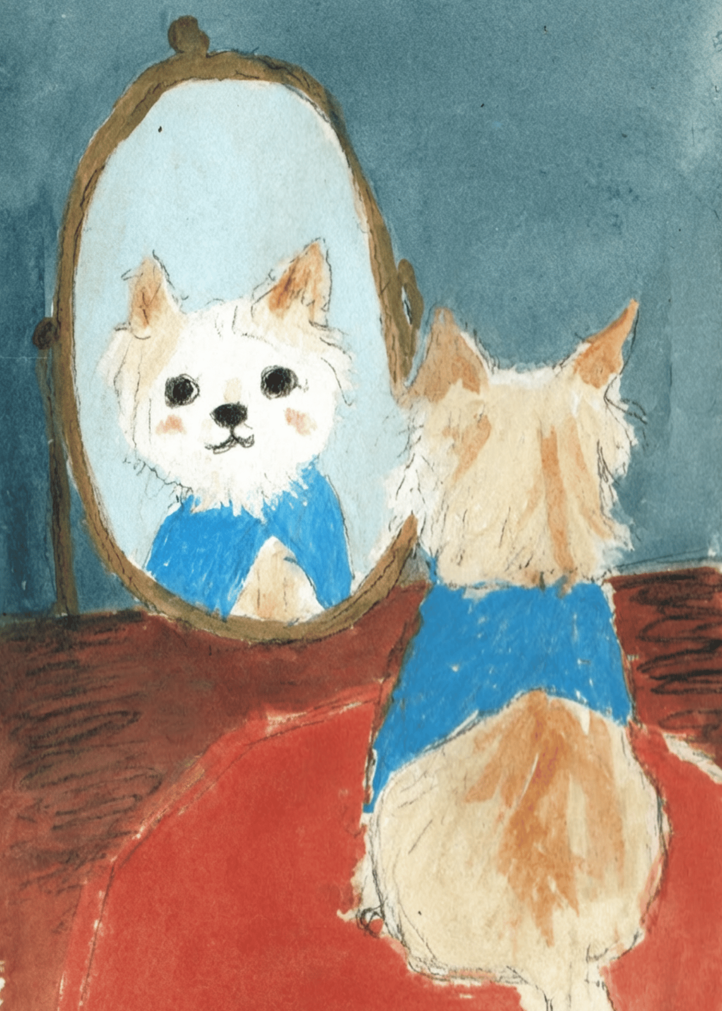 dog looking in mirror