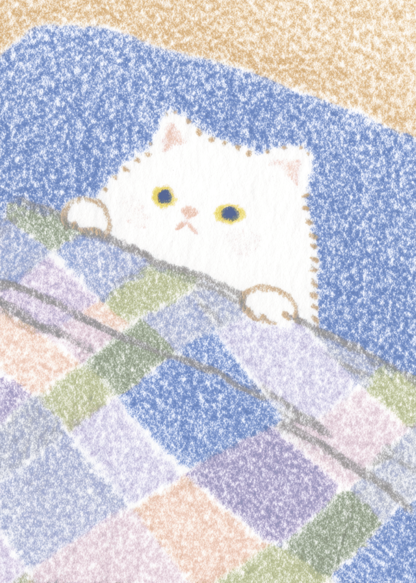 white cat tucked into bed