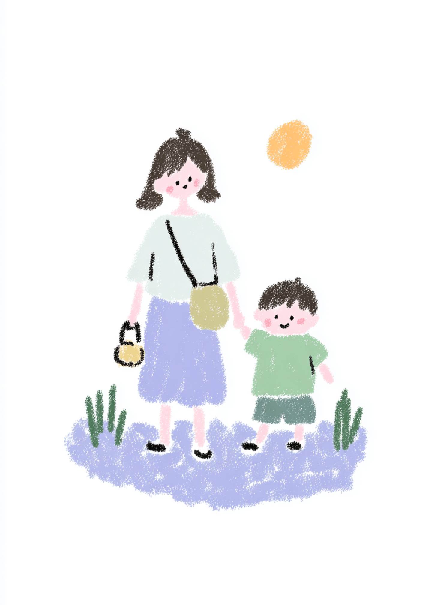 mom and son in a field