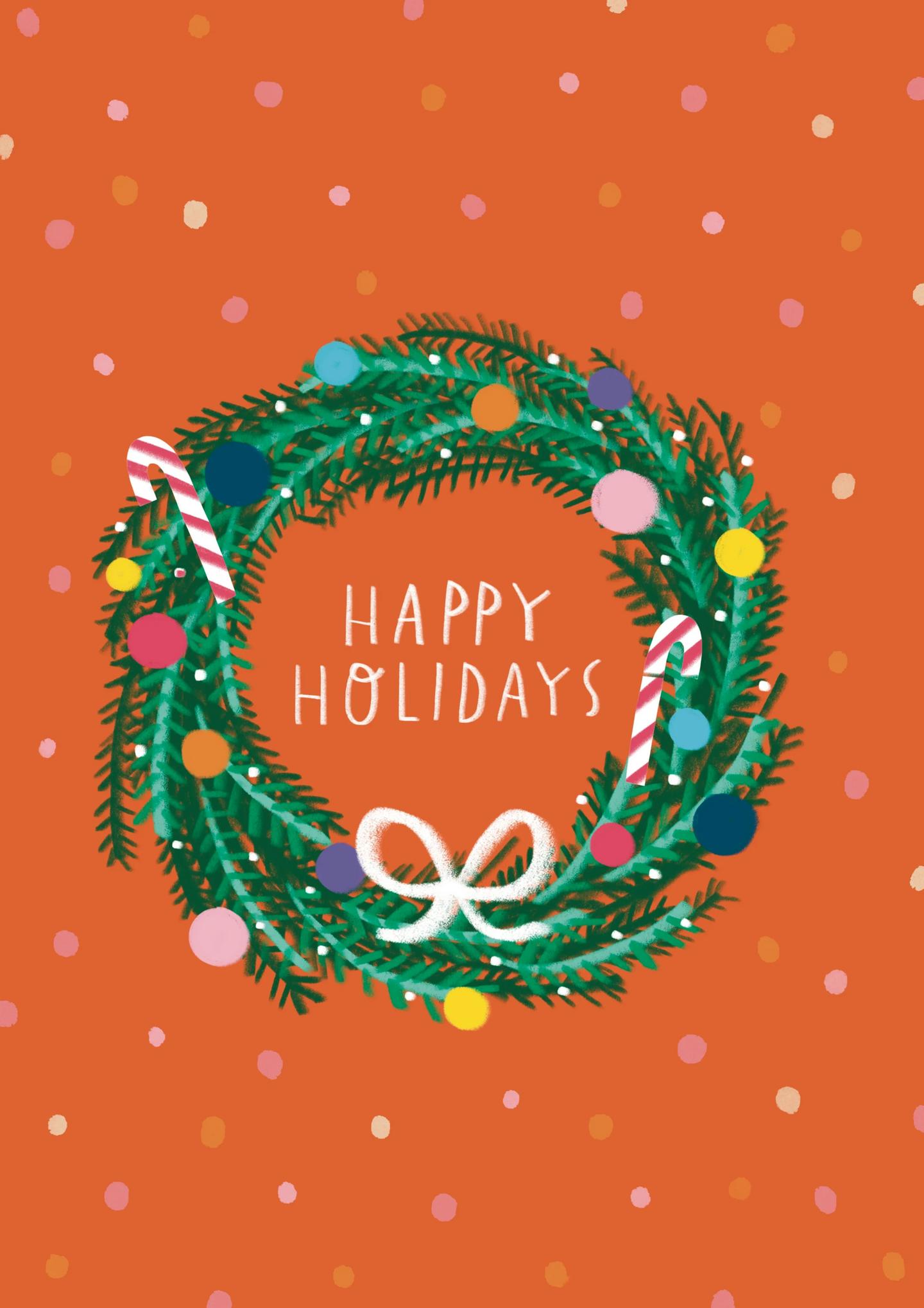 Festive Wreath Happy Holidays Card