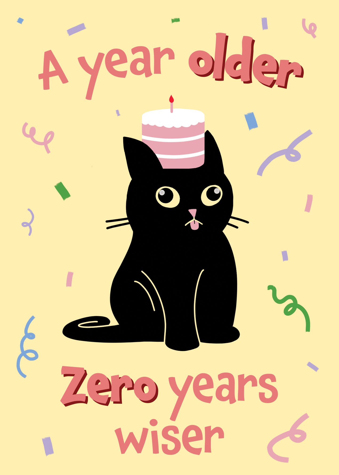Zero Wiser Birthday Cat Card