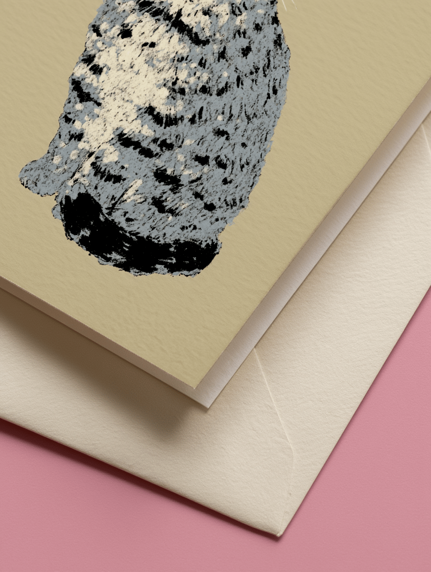 grey tabby cat sitting mockup 3