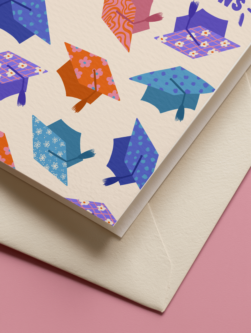 Patterned Grad Hats Congratulations Card mockup 3