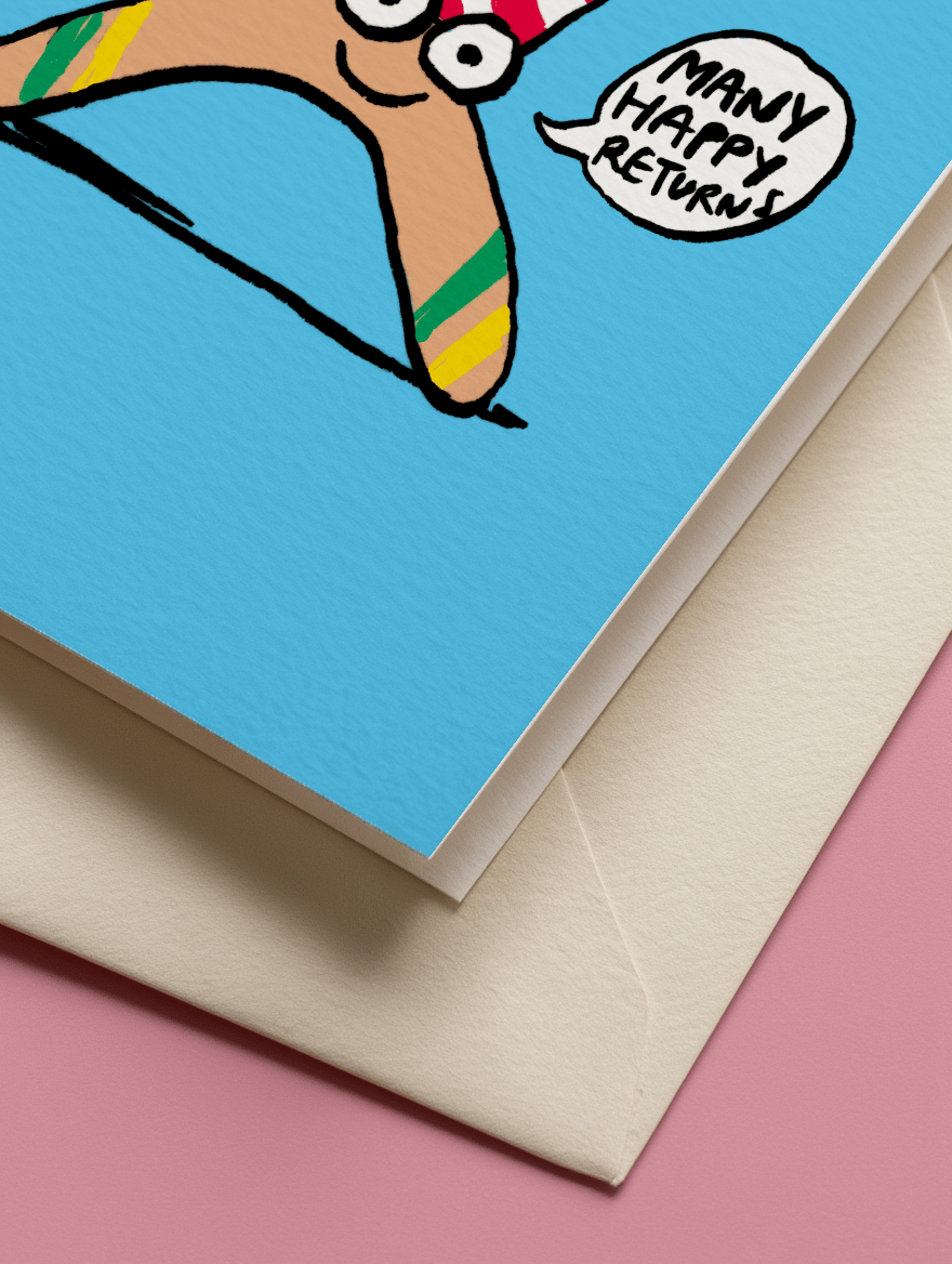 Boomerang Many Happy Returns Birthday Card mockup 3