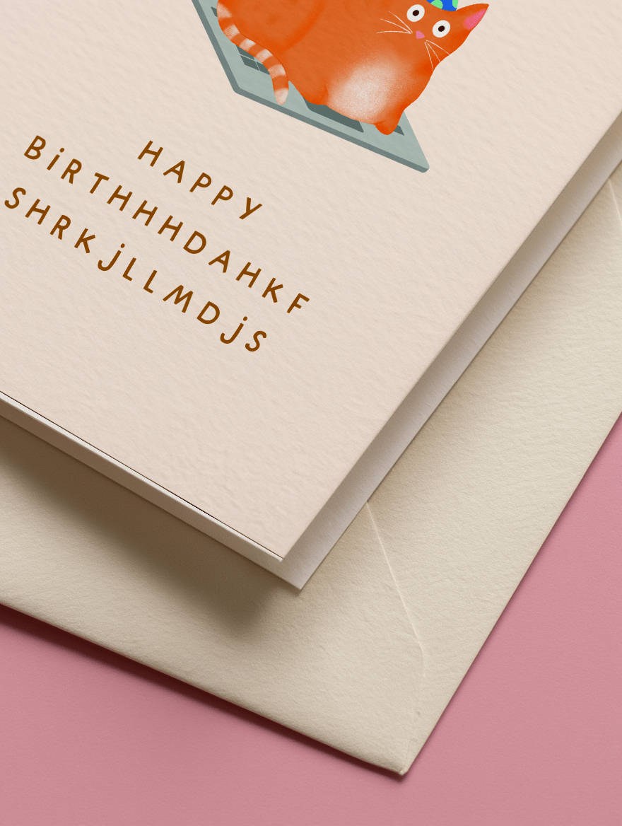 Cat on Laptop Birthday Card mockup 3