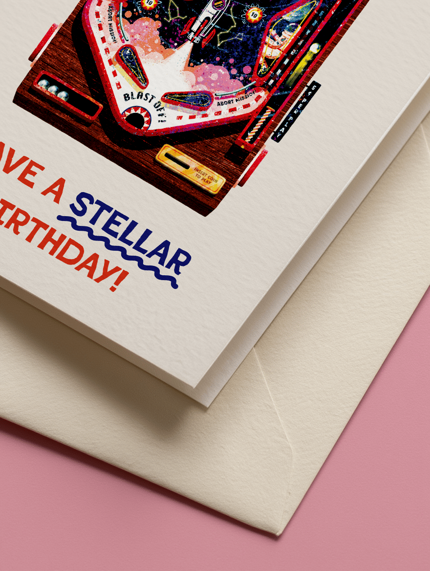 Stellar Birthday Pinball Card mockup 3