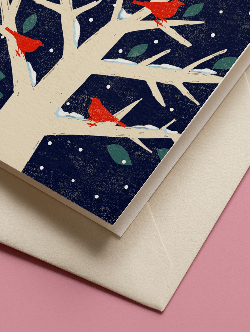 Happy Christmas - Red Birds in Winter Tree mockup 3