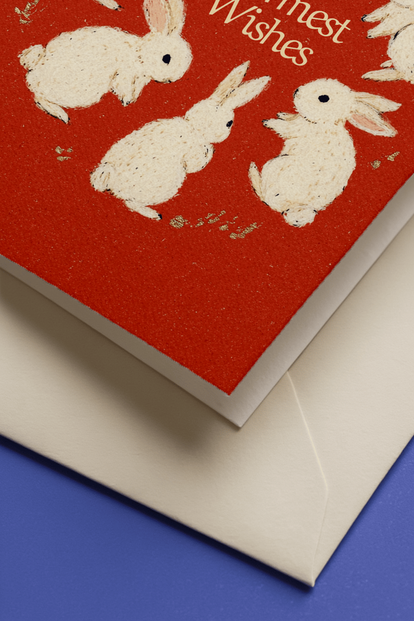Charming Bunny Warm Wishes Card mockup 3