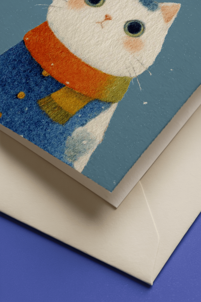Snowy Cat Greetings mockup 3