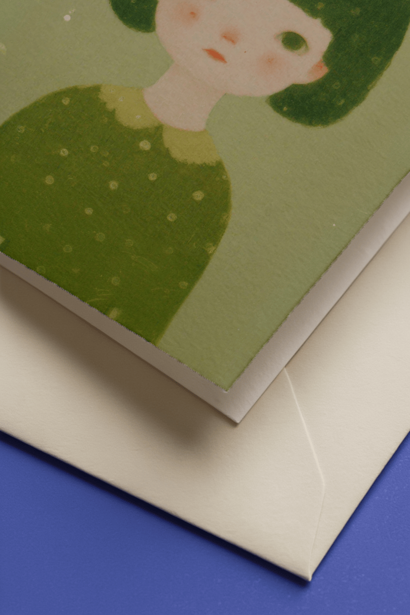 Whimsical Leaf Hat Child Card mockup 3