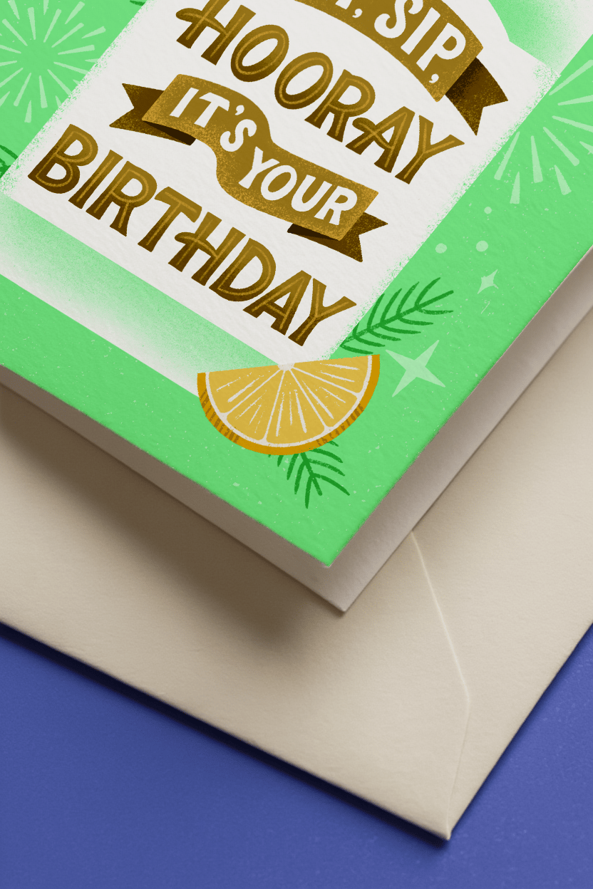 Sip Sip Hooray Birthday Card mockup 2