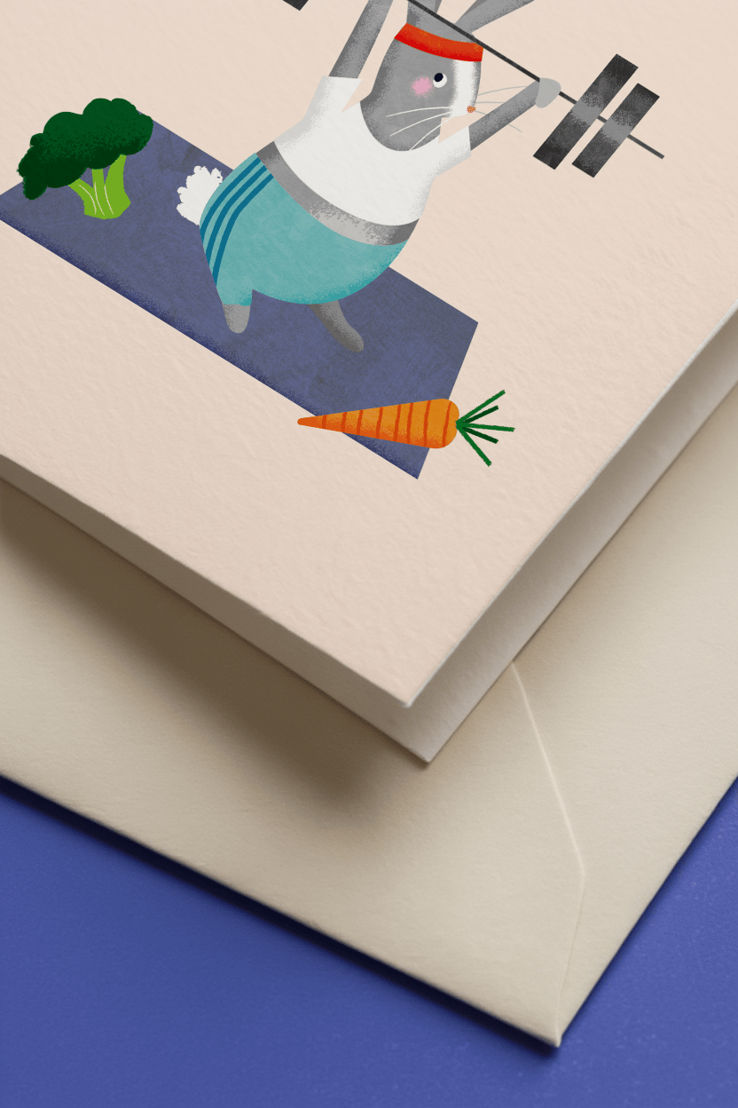 Happy Birthday Gym Bunny Card mockup 3