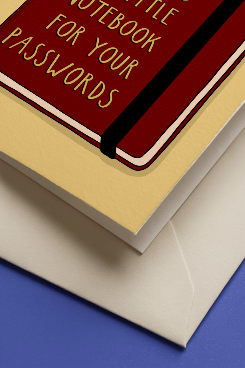 Notebook for Passwords Birthday Card mockup 3