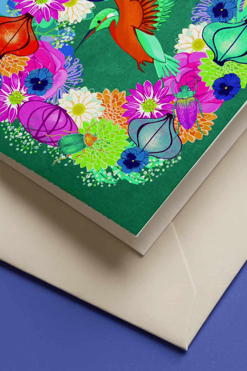 Hummingbird Floral Birthday Card mockup 3