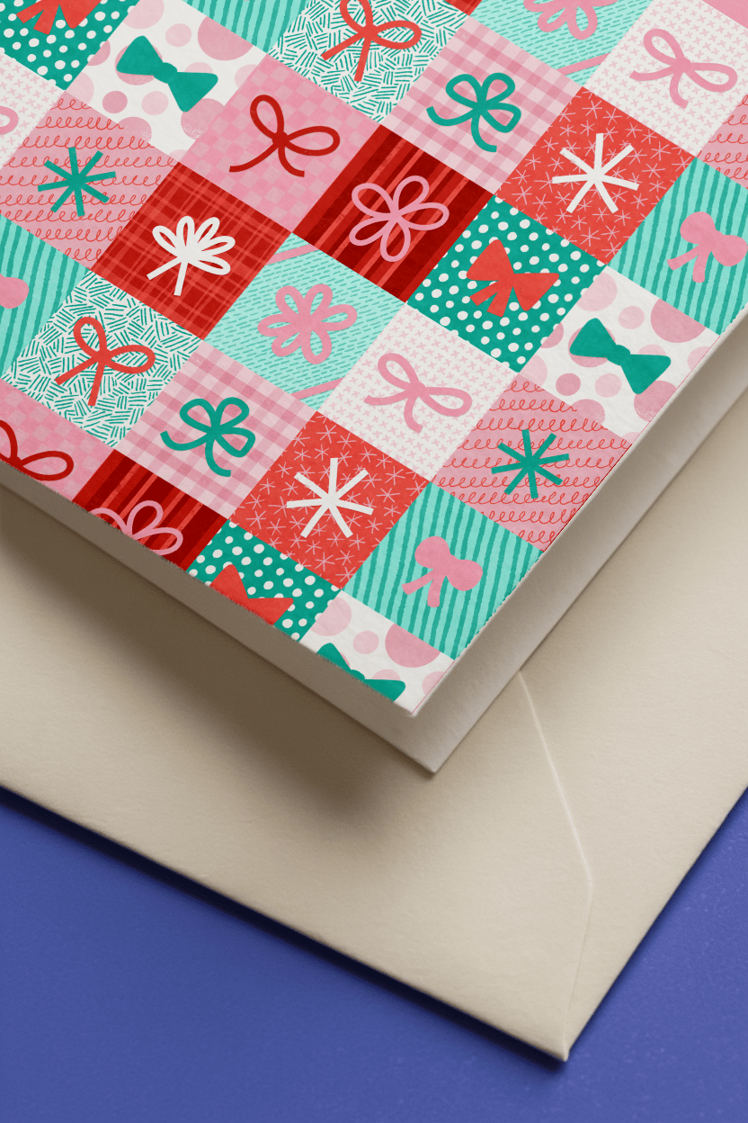 Happy Holidays Bow Patchwork mockup 3