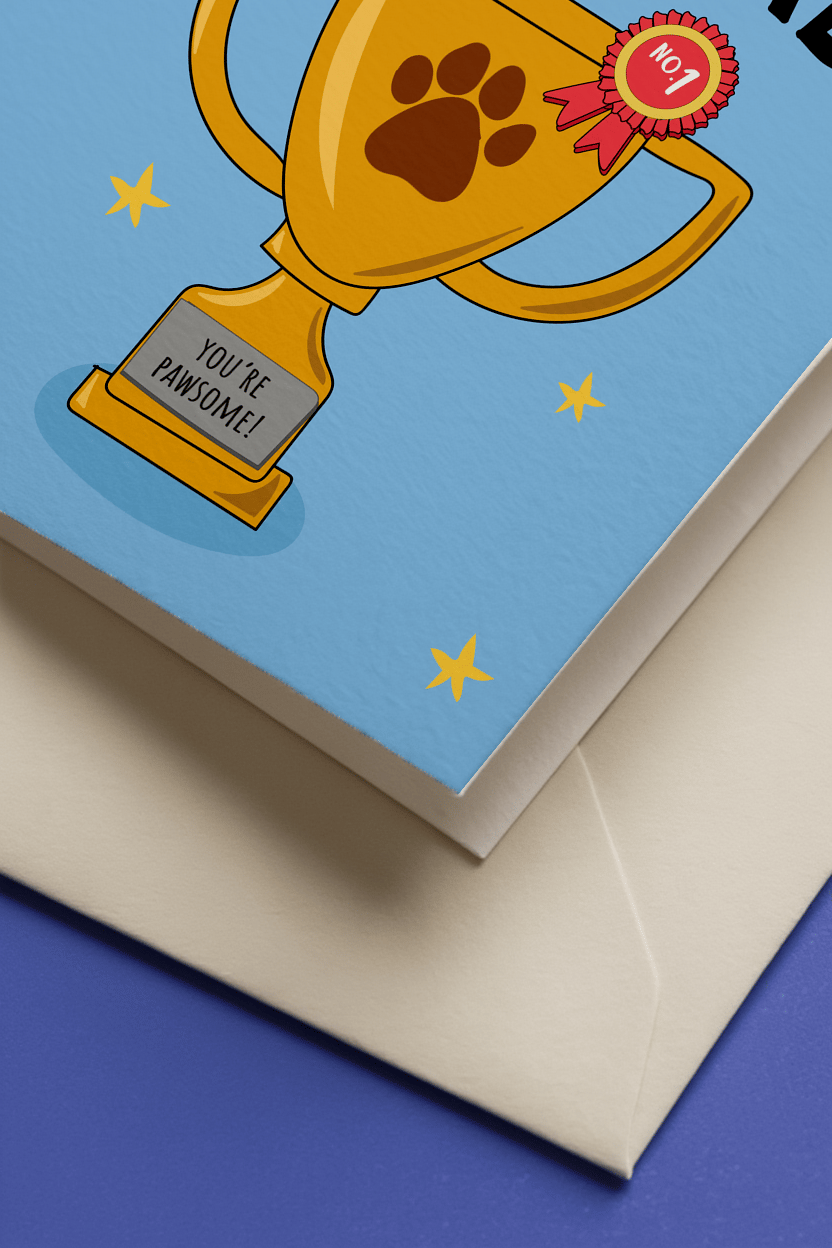 Best Dog Dad Trophy Card mockup 3