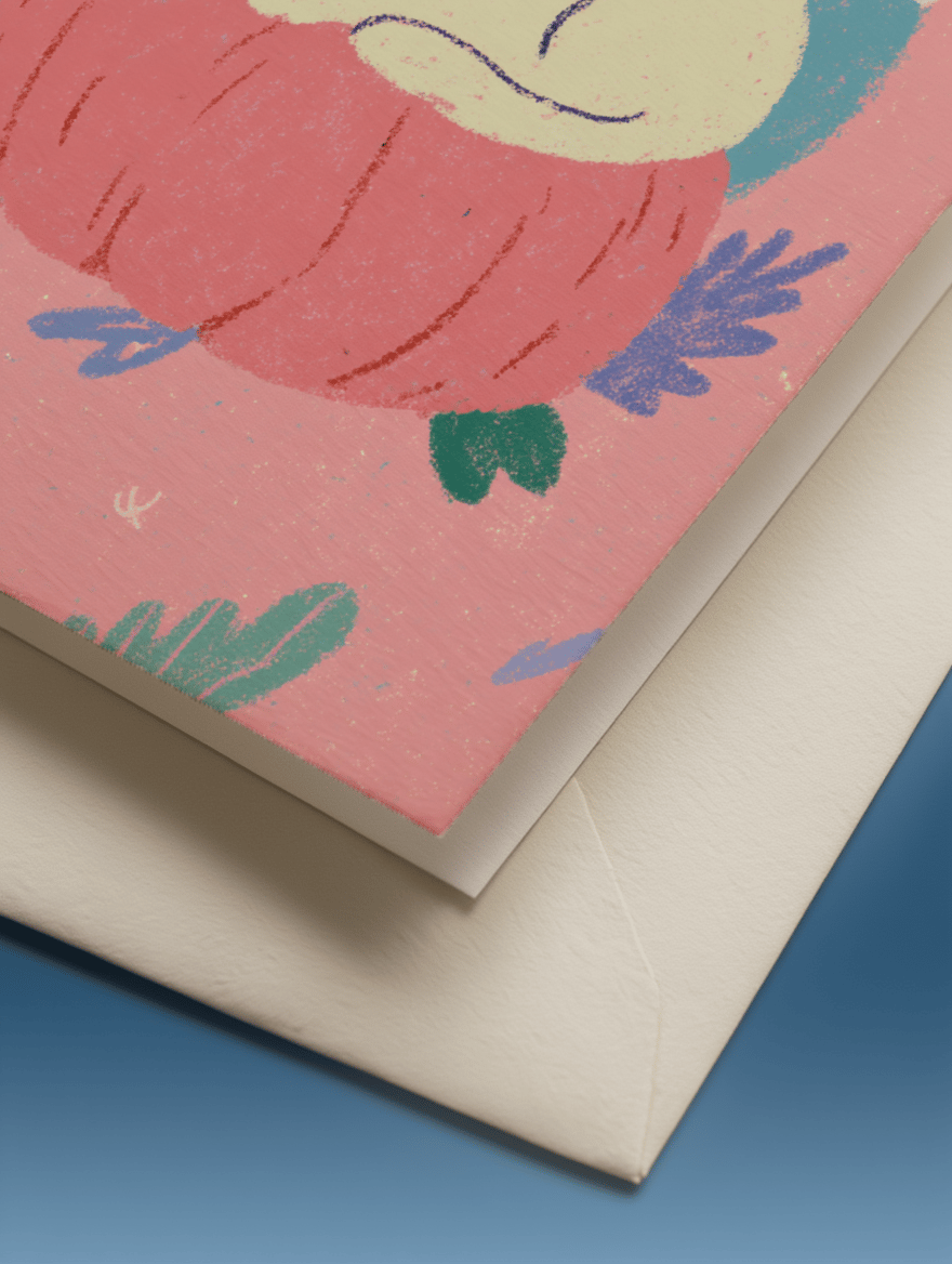 Cozy Cat on Pumpkin Greeting Card mockup 3