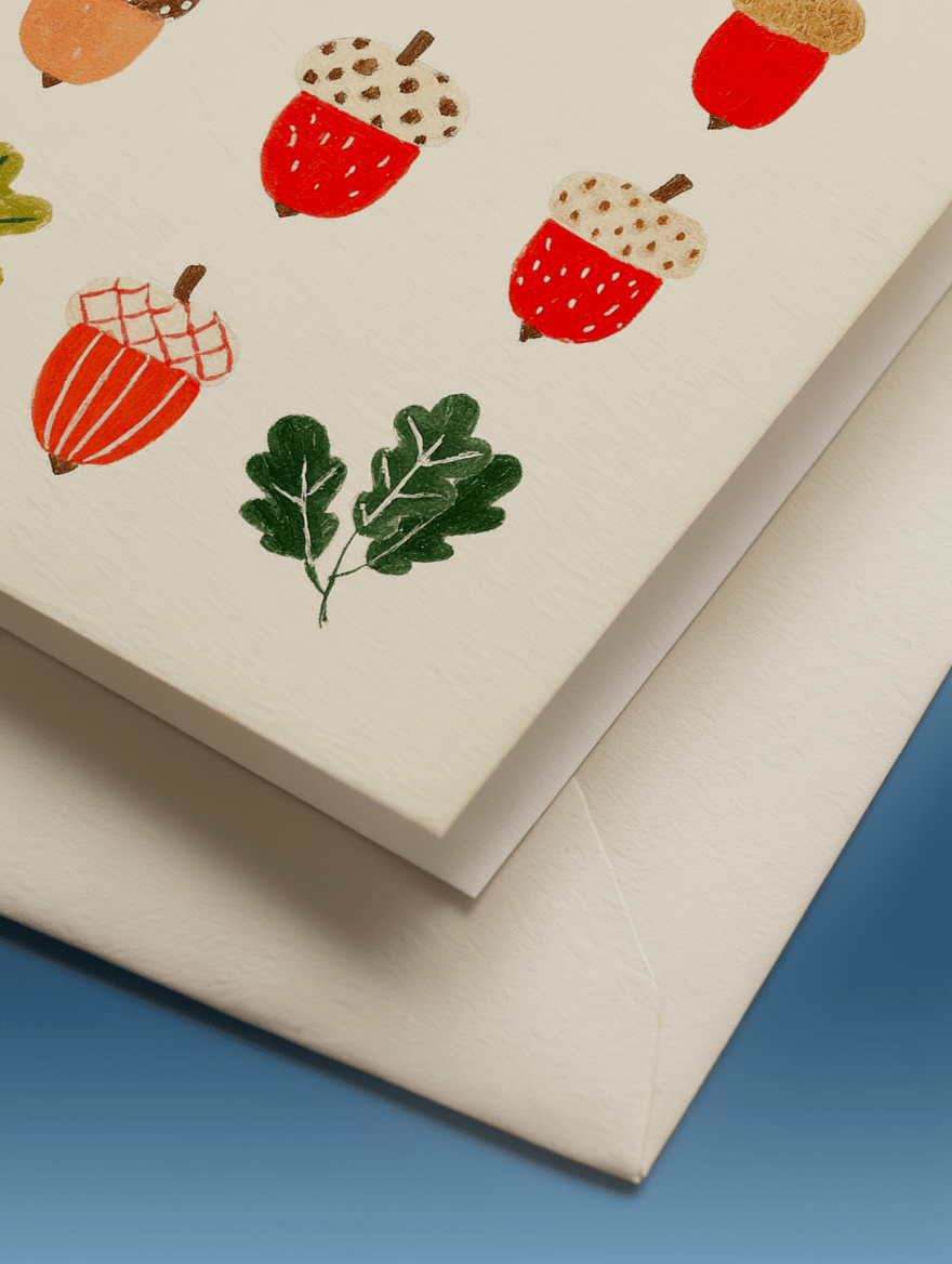 Whimsical Acorn & Leaf Greetings mockup 3