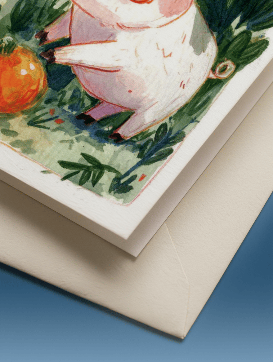 Adorable Piglet and Pumpkin Card mockup 3