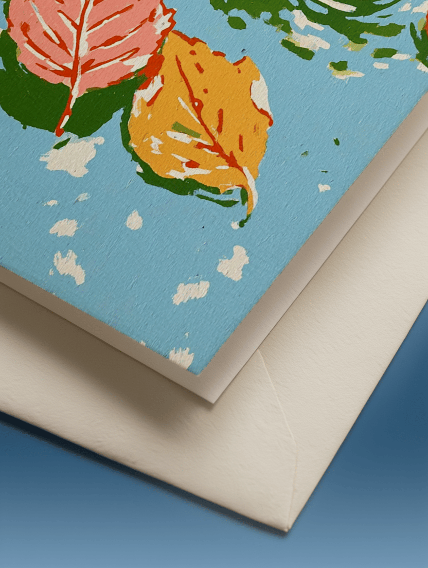 Floating Autumn Leaves Greeting Card mockup 3