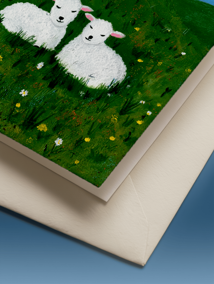 Serene Lamb Meadow Card mockup 3