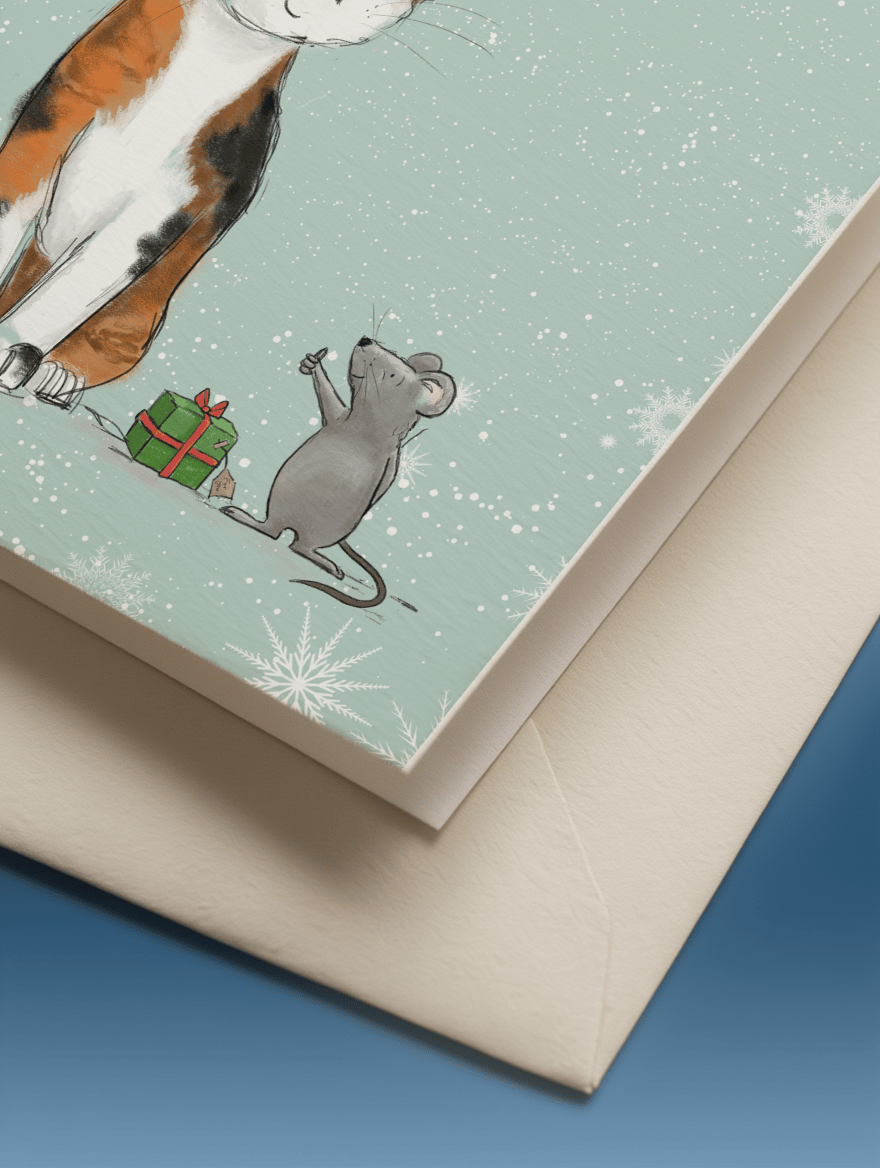 Cat's Christmas with a Friendly Mouse mockup 3