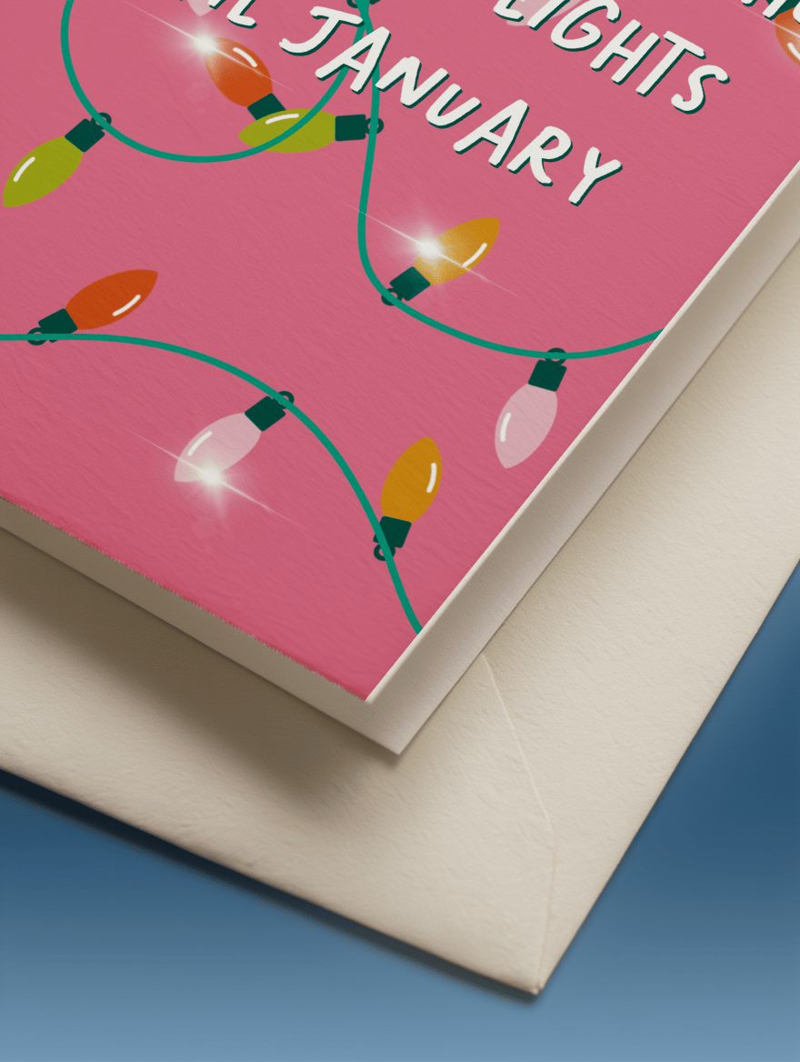 Christmas Lights Up 'Til January Card mockup 3