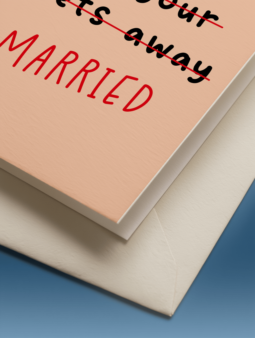 Half Your Assets Wedding Card mockup 3