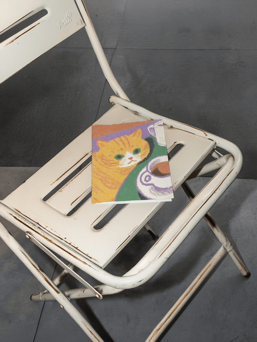 orange cat looking at coffee mockup 2
