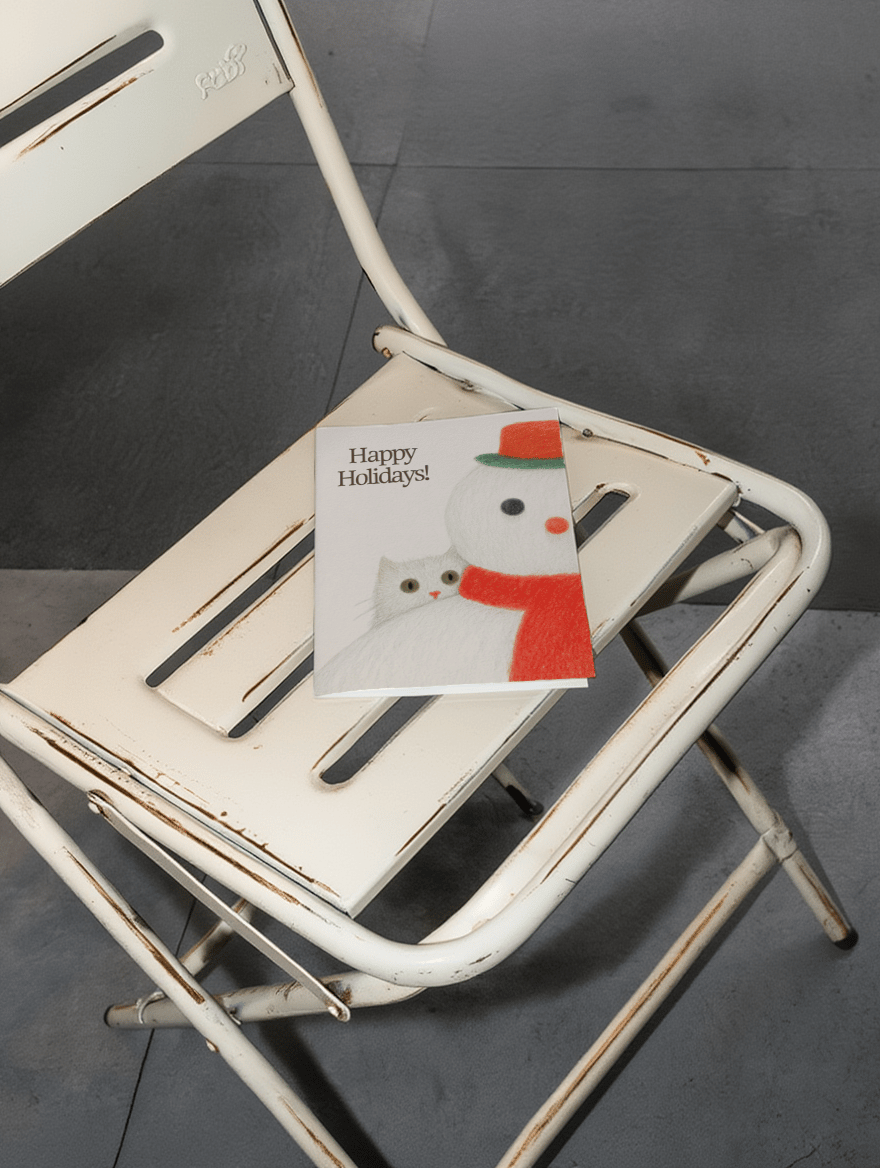 Festive Snowman & Cat Holiday Card mockup 2