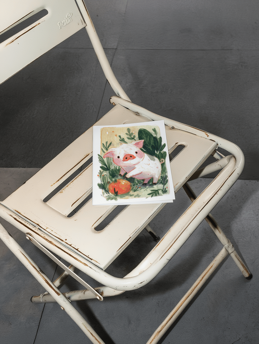 Adorable Piglet and Pumpkin Card mockup 2