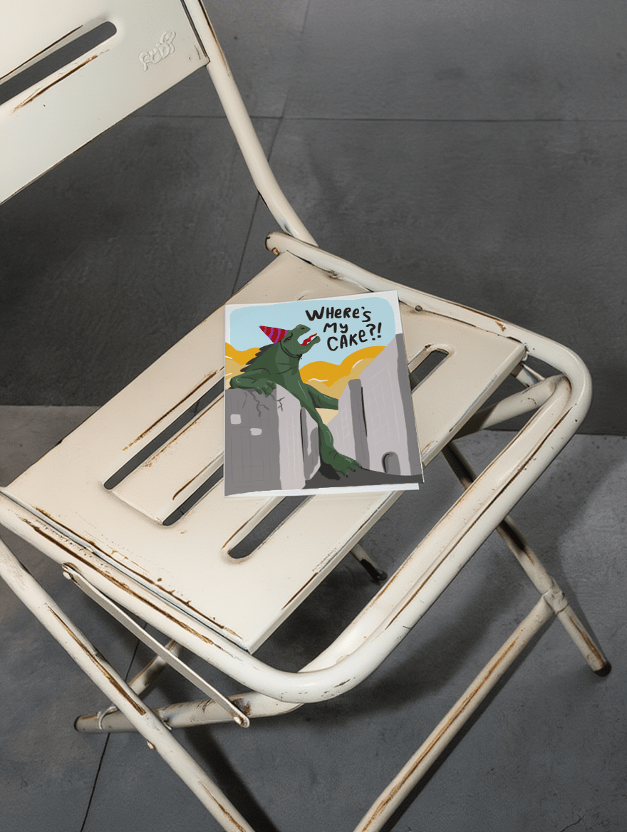 Giant Lizard Cake Demand Birthday Card mockup 2