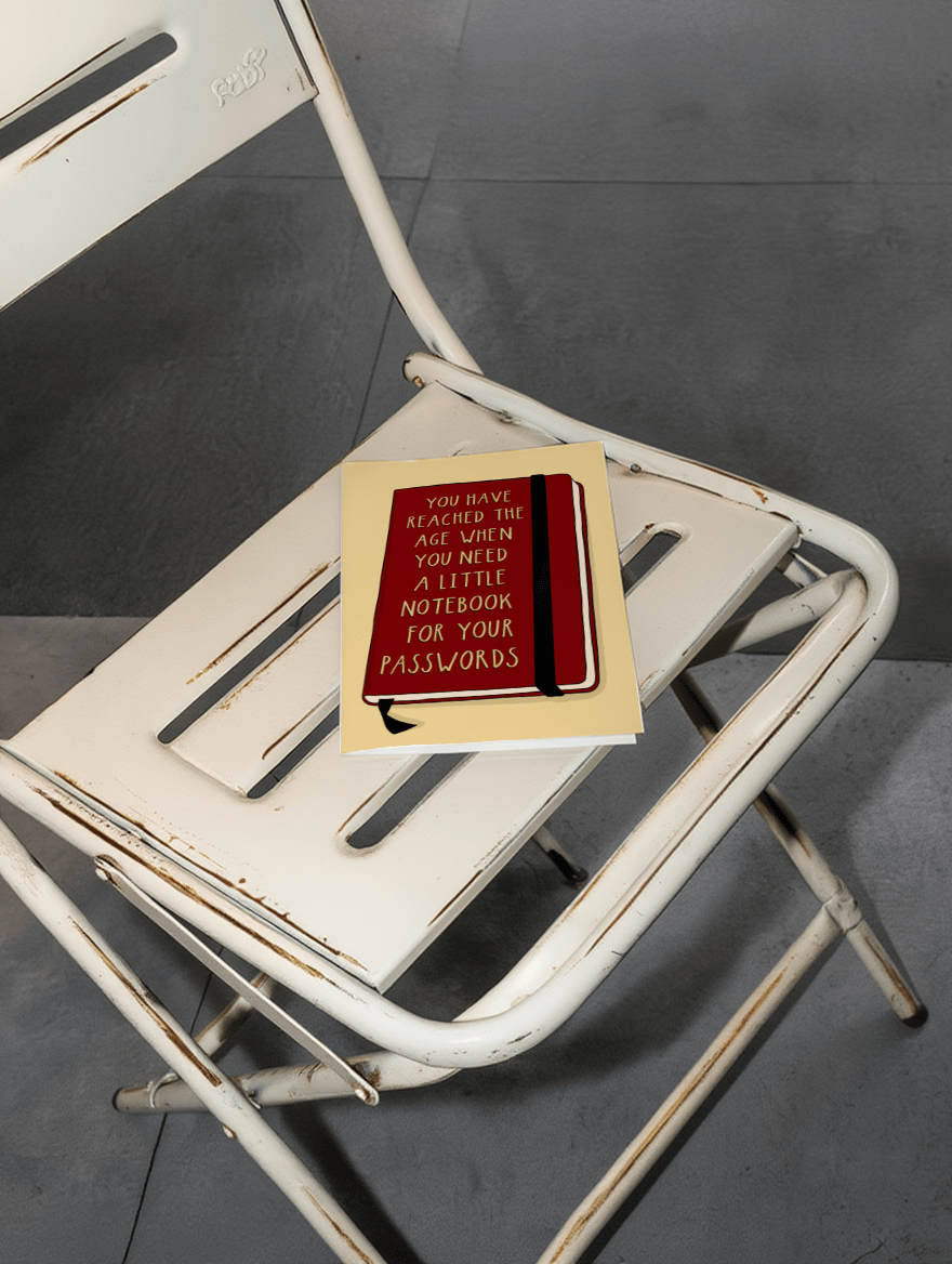 Notebook for Passwords Birthday Card mockup 2