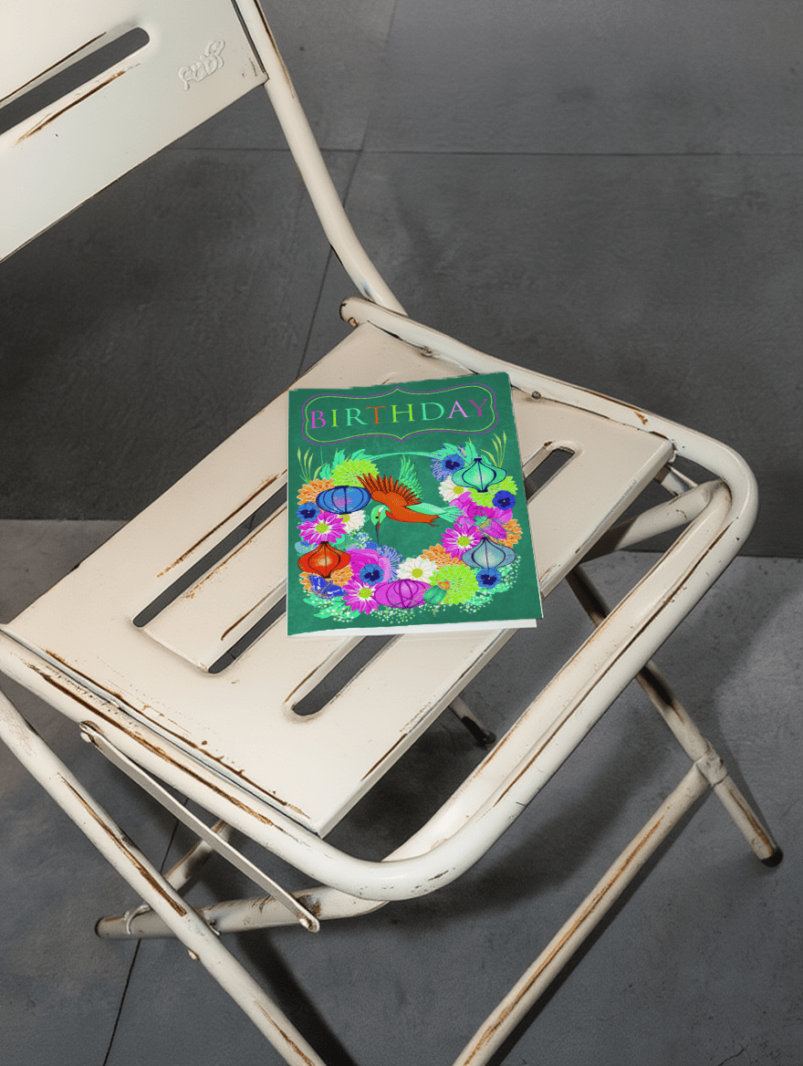 Hummingbird Floral Birthday Card mockup 2