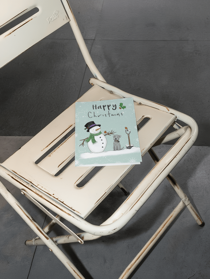 A Snowman, Dog, and Birds Celebrate Christmas mockup 2