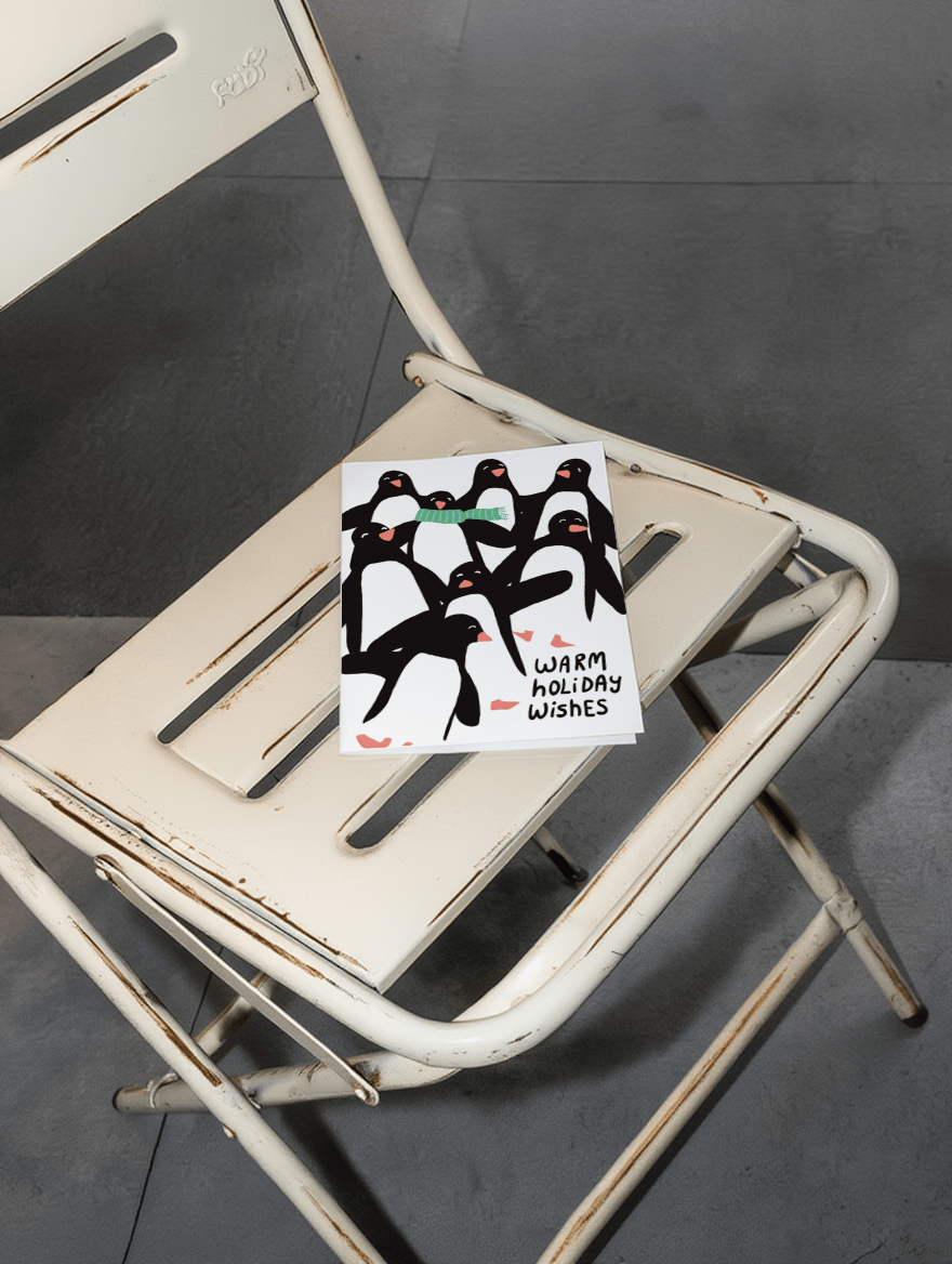 Warm Holiday Wishes with Penguins mockup 2