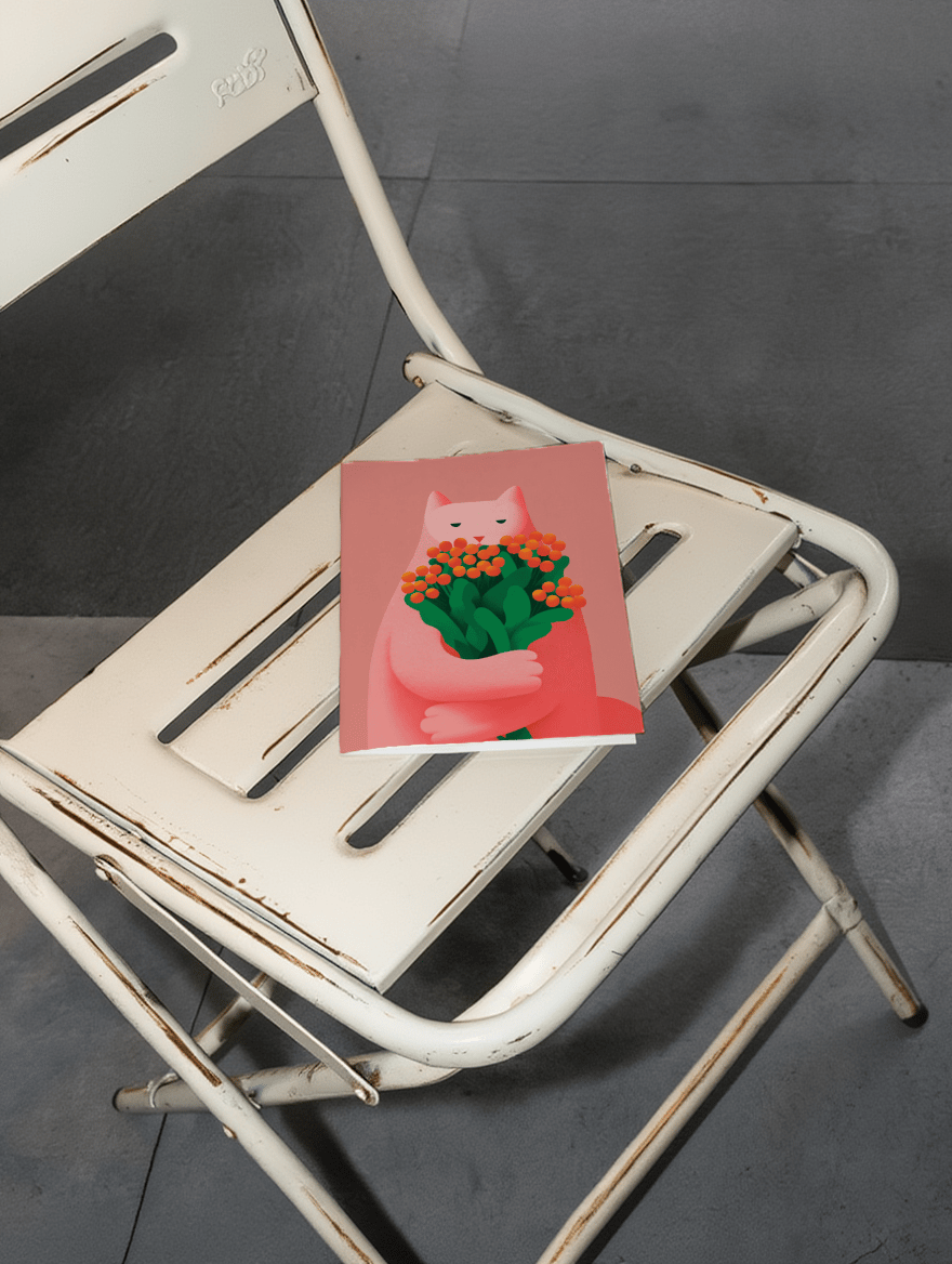 cat holding flowers mockup 2