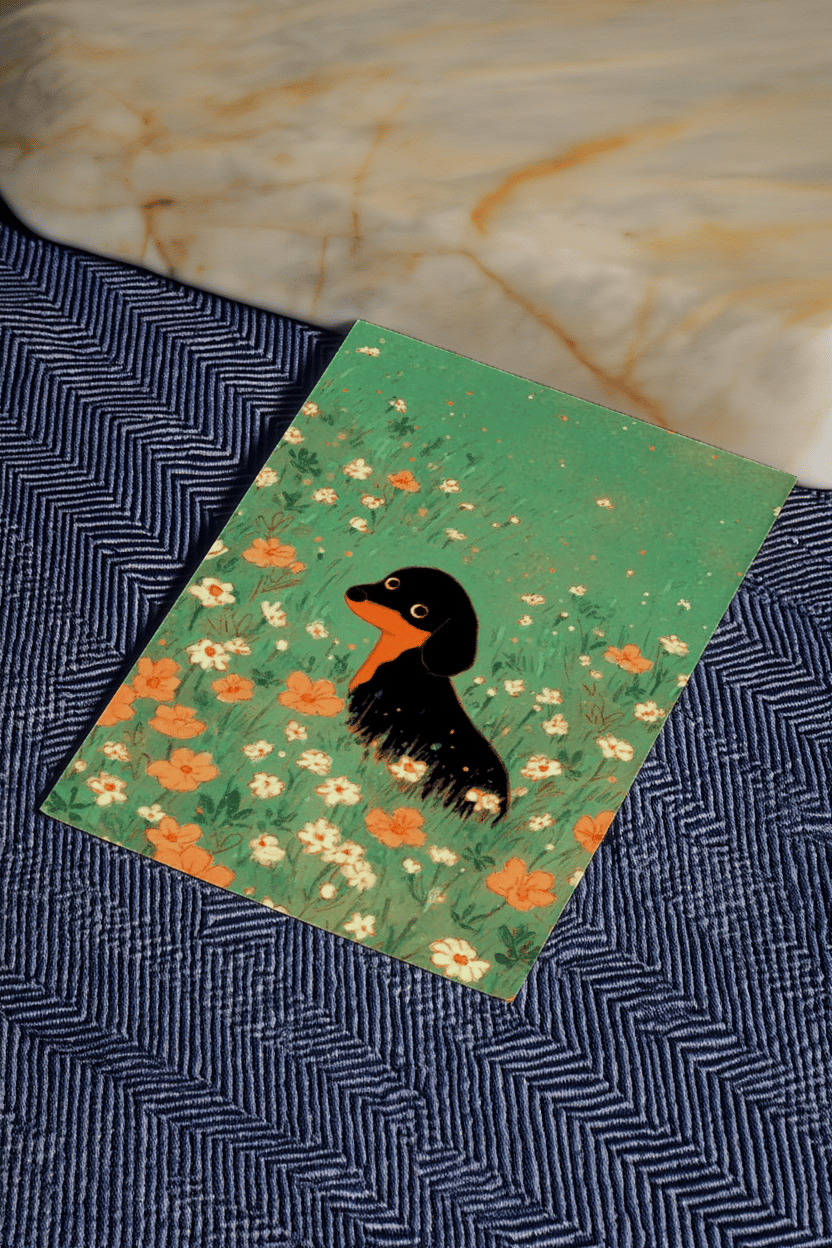 wiener dog in a field mockup 2