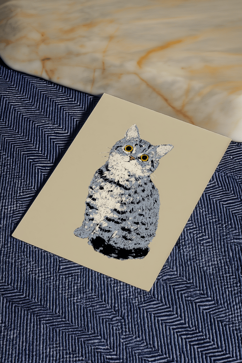 grey tabby cat sitting mockup 2