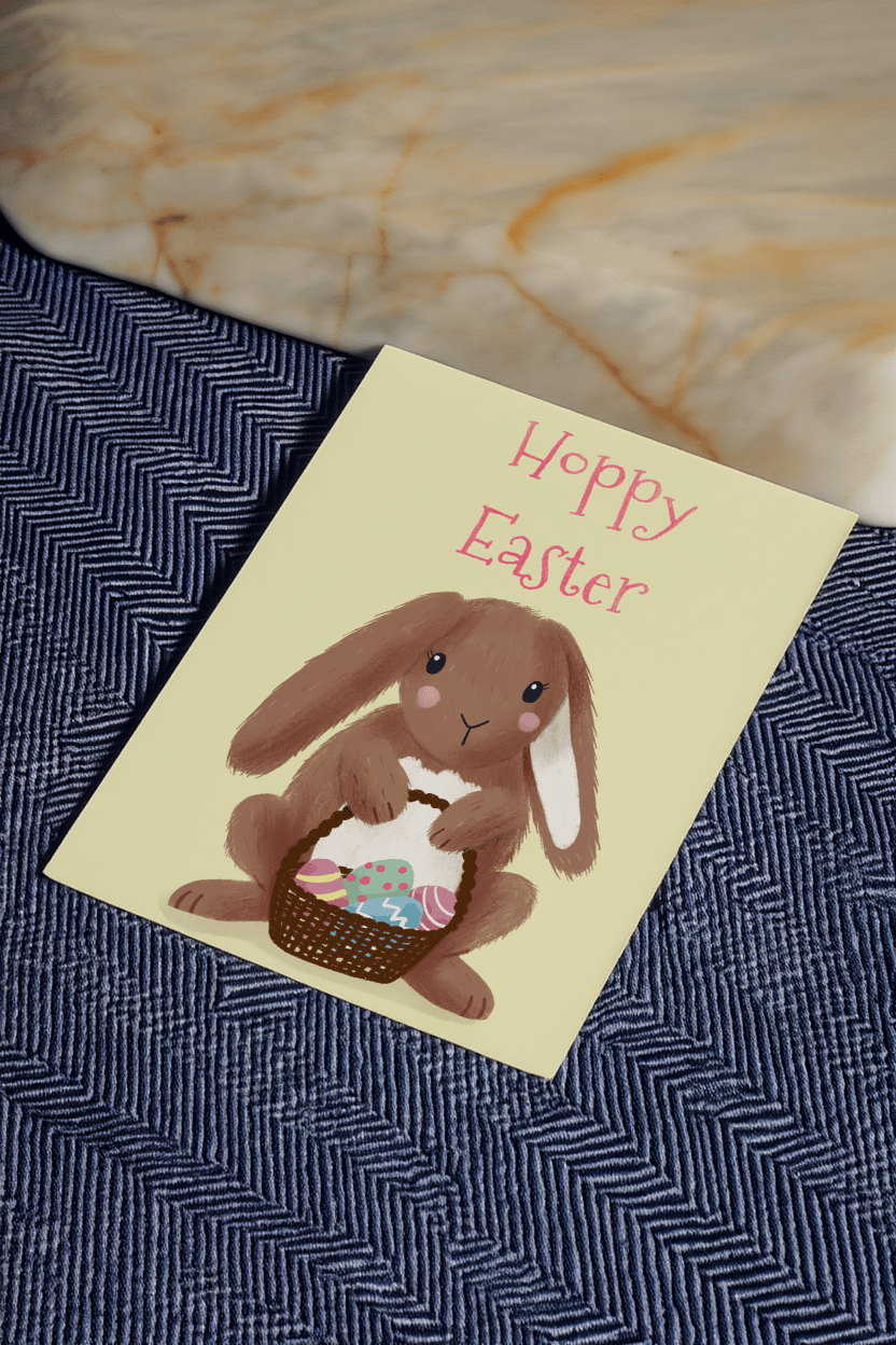 hoppy easter bunny carrying basket mockup 2