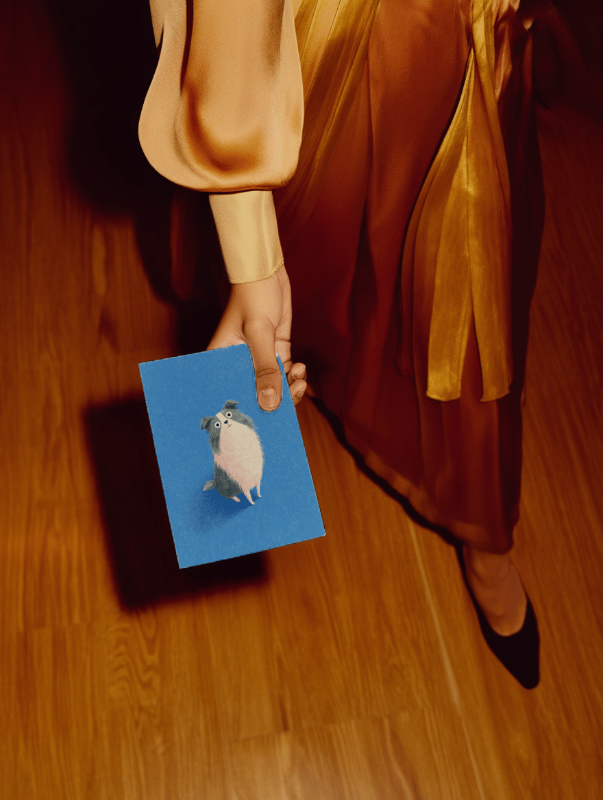 cute dog sitting and looking up mockup 2